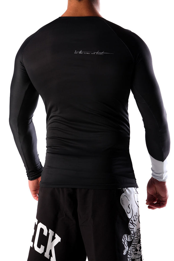 Dead Reckoning, RashGuard, Rashie, Four Way Stretch, BJJ, Surfing, Fitness, Black and White