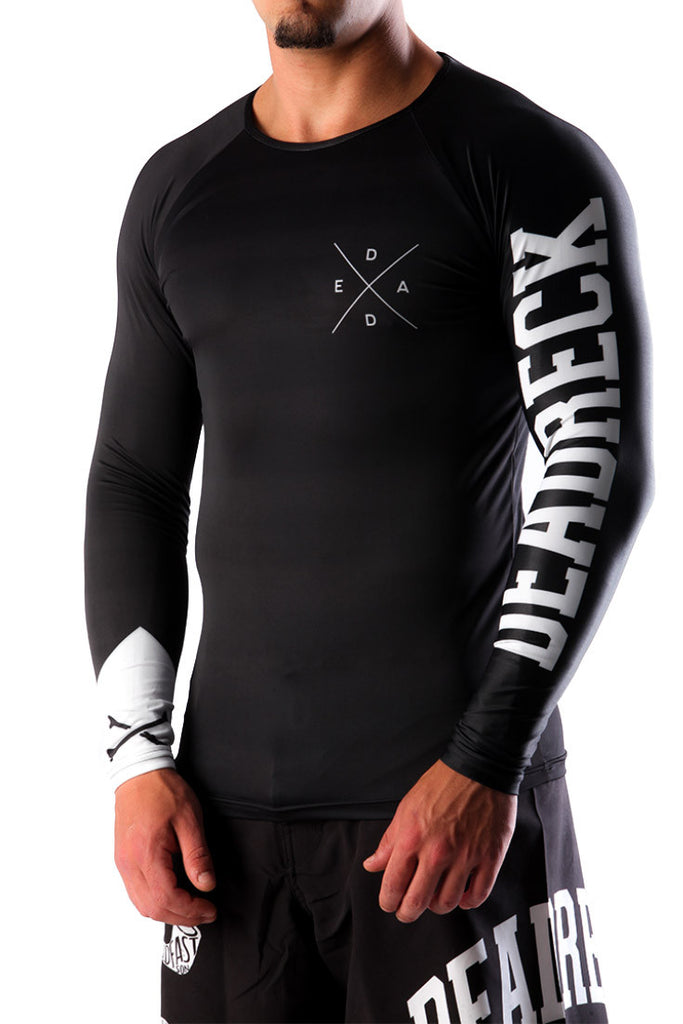 Dead Reckoning, RashGuard, Rashie, Four Way Stretch, BJJ, Surfing, Fitness, Black and White