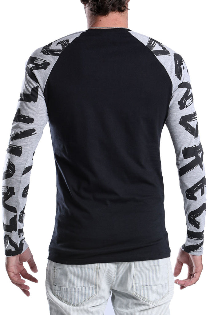 MENS-BLACK-MELANGE-LONG-SLEEVE-COTTON-RAGLAN-DEAD-RECKONING-BLACK-FLAG--RAGLAN-FRONT-VIEW